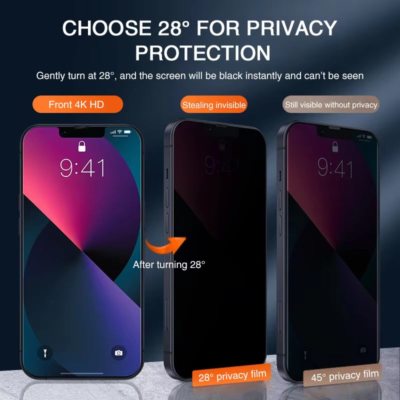 2PCS Full Cover anti Spy Screen Protector for 11 12 13 14 15 PRO MAX 6 7 8 plus XS X XR Tempered Glass Privacy